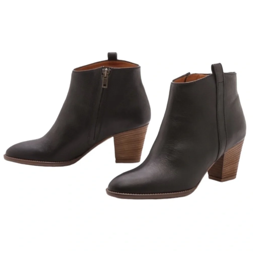 Madewell Black Leather Billie Ankle Boot Size 7.5 stack wood heel - Picture 2 of 12
